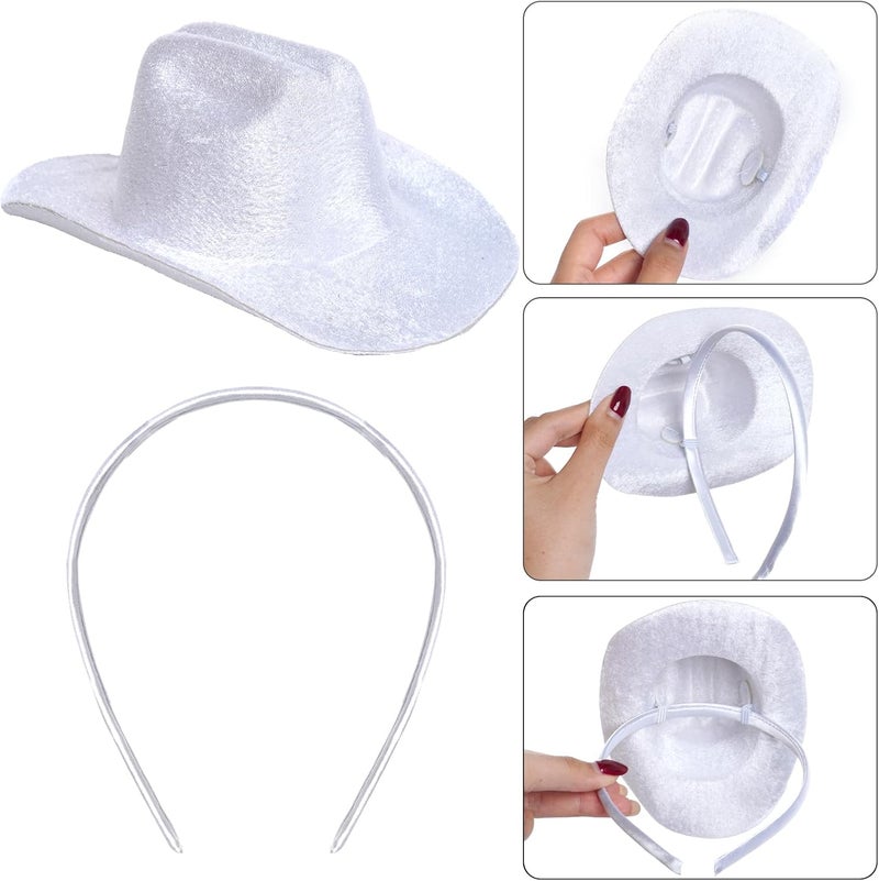 phnydreg 2Pcs Cowboy Mini Hat Headbands Cowgirl Mini Hat Headbands Accessories for Women Girls Birthday Western Cowboy Party - Image 3